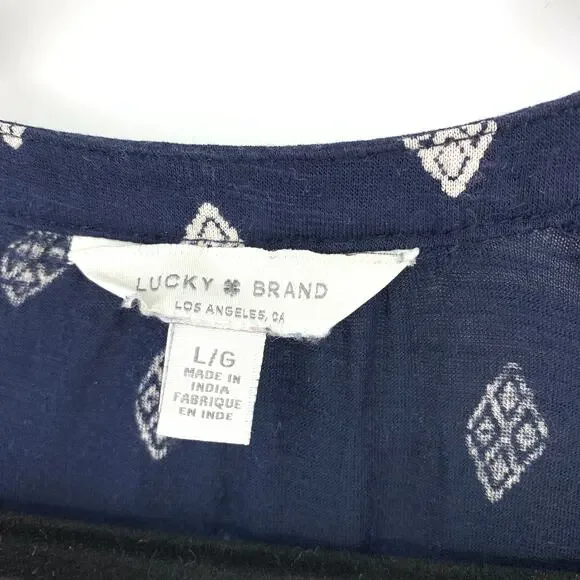 Lucky Brand Top Women's Size L Diamond Print Blouse Sleeveless Blue/White - Picture 5 of 6